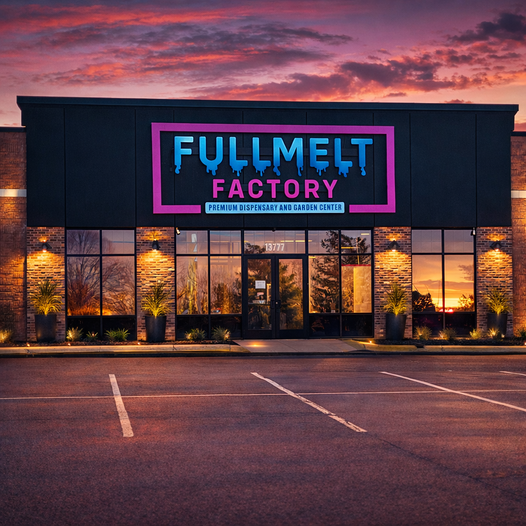 Fullmelt Factory storefront at sunset in Maple Grove, Minnesota